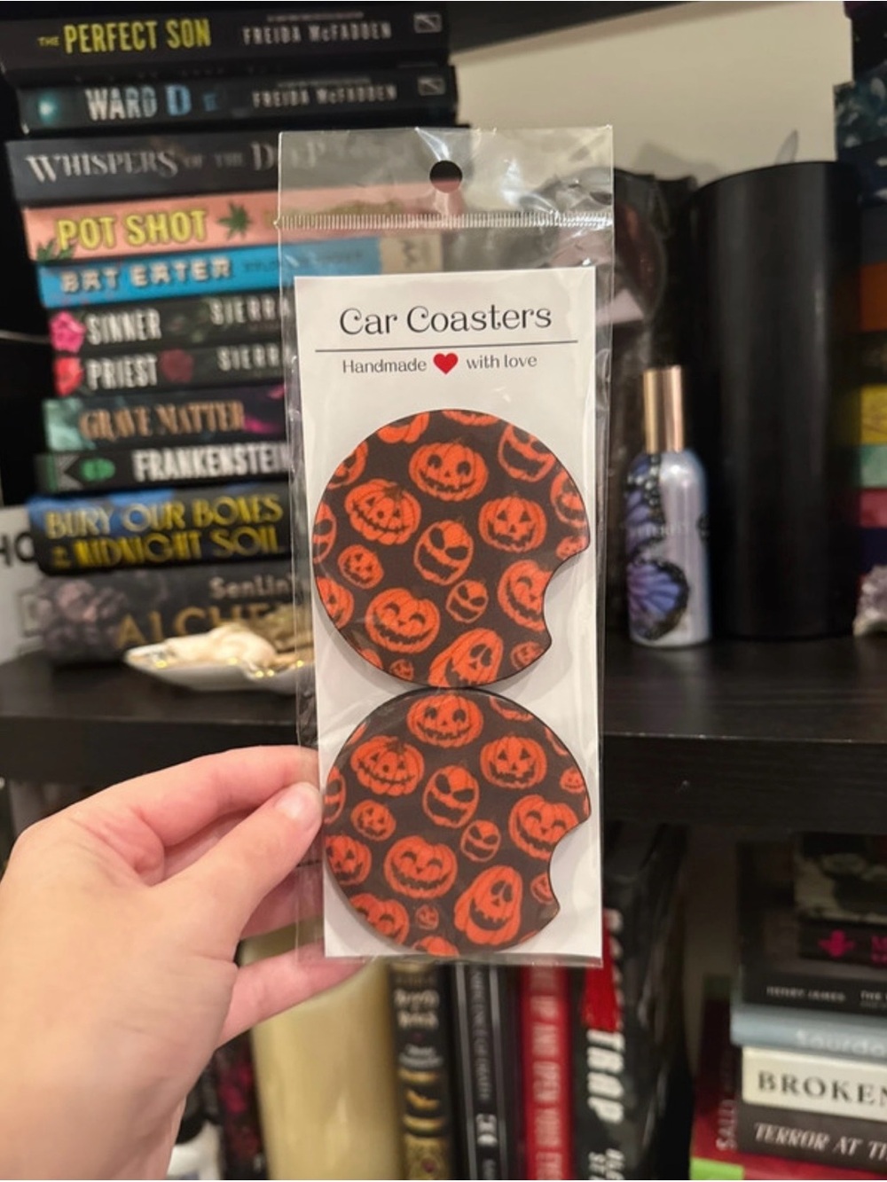 Handmade Halloween Pumpkin Car Coasters - Orange